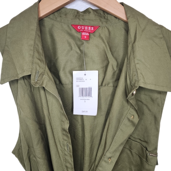 GUESS Womens Olive Green Button Up Sleeveless Collared Dress - Small - Picture 3 of 6